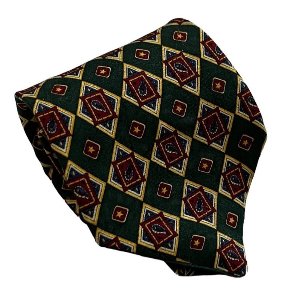 Tommy Hilfiger Two Tone Green Navy Burgundy Geometric Silk Tie
